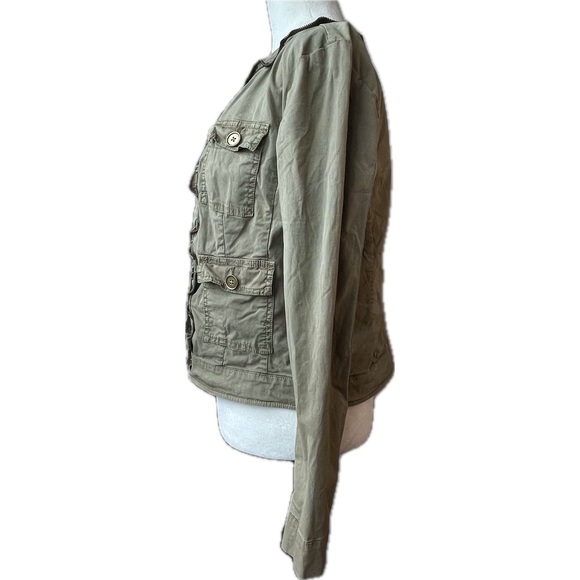 Michael Kors 90s Y2K Utility Jacket Sz 4 Xs; Zipper Trim Ruffles, Khaki Green - Picture 3 of 11